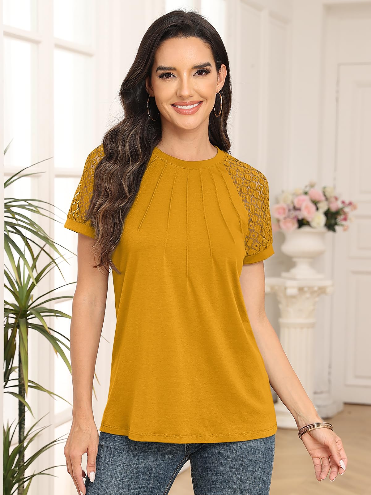 Lace Sleeve Knit Tee for Effortless Everyday Elegance