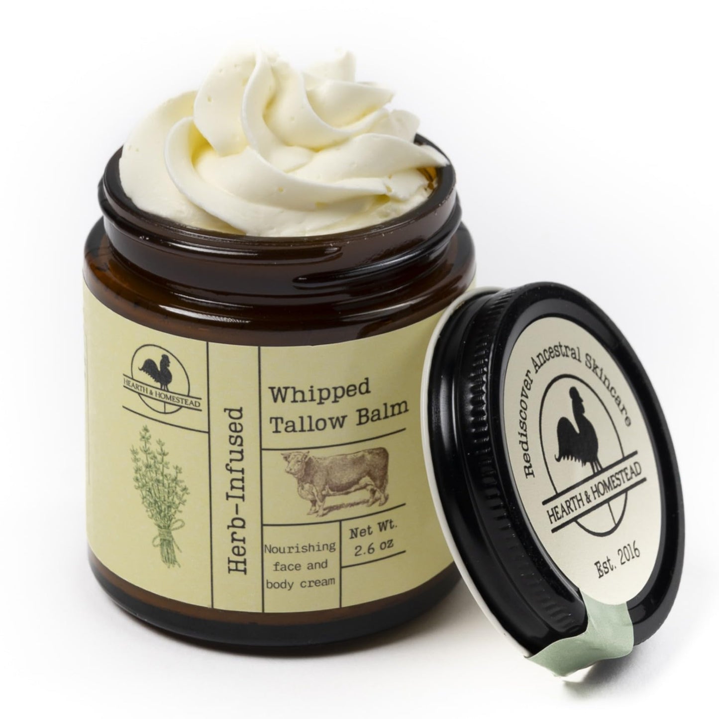 Hearth & Homestead Whipped Tallow Balm (Unscented, Herb-Infused)