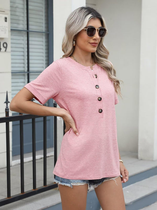 Button-Front Tee for Effortless Comfort & Everyday Style