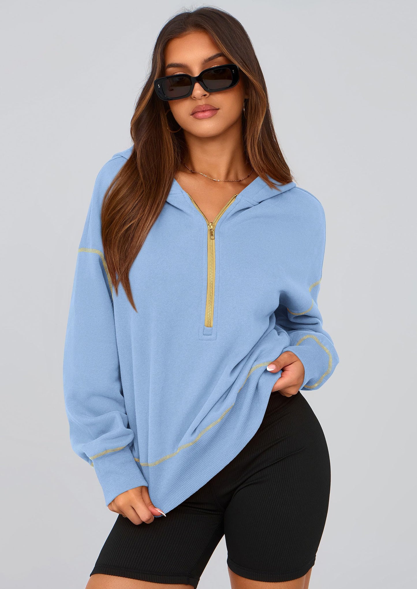 PRETTYGARDEN Half-Zip Cropped Hooded Sweatshirt