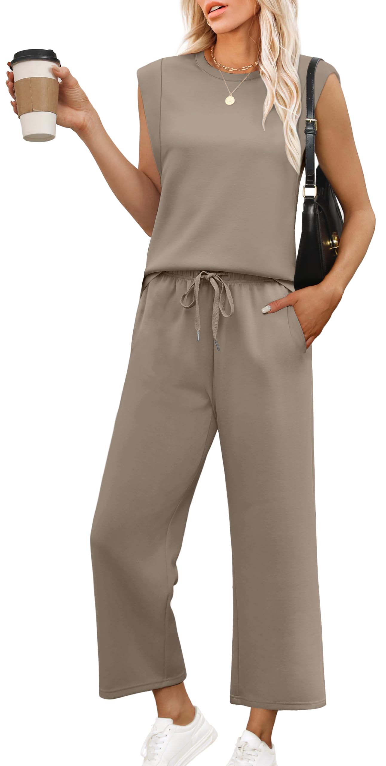 OFEEFAN Matching Sets Women Clothing Sleeveless