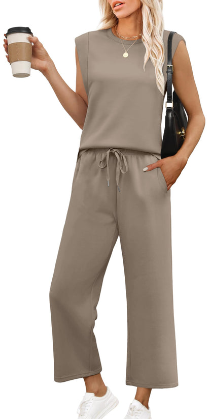 OFEEFAN Matching Sets Women Clothing Sleeveless