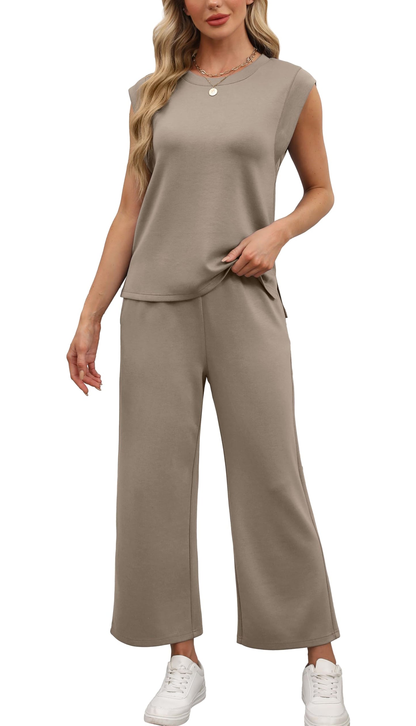 OFEEFAN Matching Sets Women Clothing Sleeveless