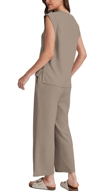 OFEEFAN Matching Sets Women Clothing Sleeveless