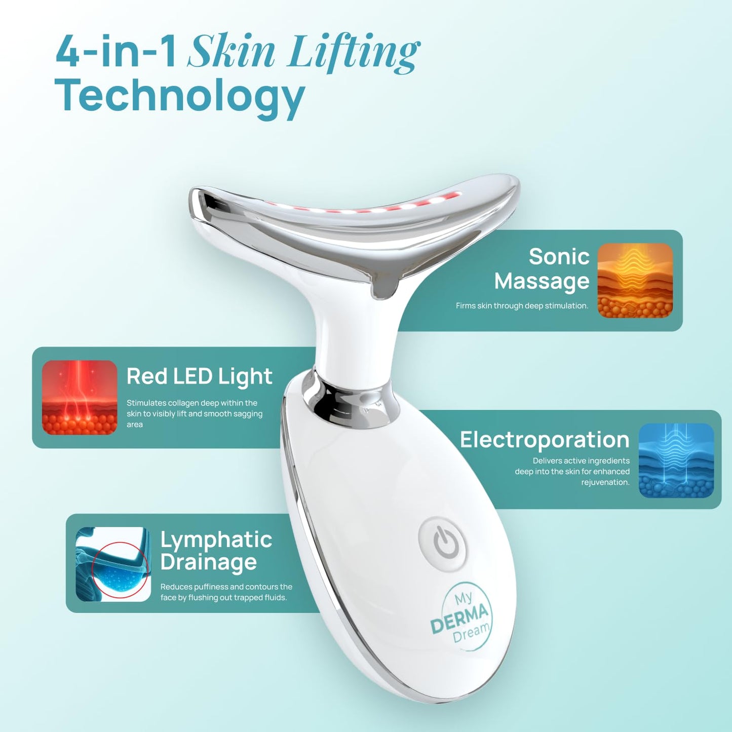 MyoGlow by MDD | Neck, Face, Arms Skin Tightening and Lifting Lymphatic Drainage Massager Tool