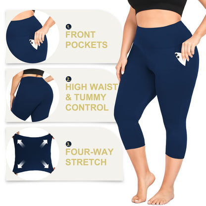 MOREFEEL Plus Size Capri Leggings with Pockets