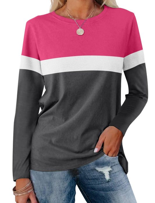 Minetom Women's Color Block Tunic Tops Casual Long Sleeve Shirts