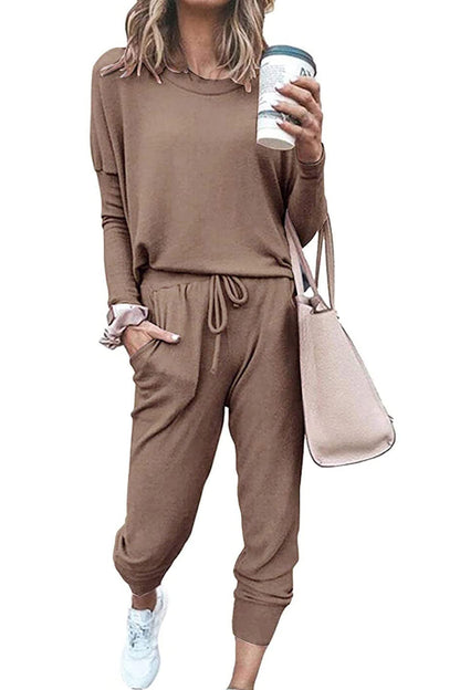 PRETTYGARDEN Crewneck Pullover & High-Waisted Pants Loungewear Set