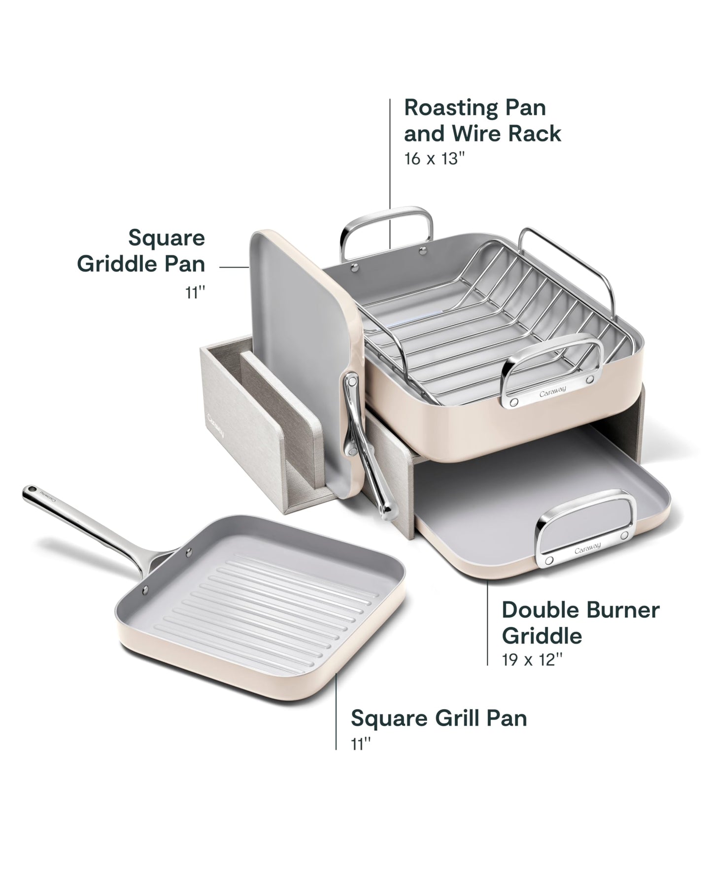 Caraway Square Cookware Set - Square Pans Set - Non-Stick Ceramic Coated Pans - Non Toxic
