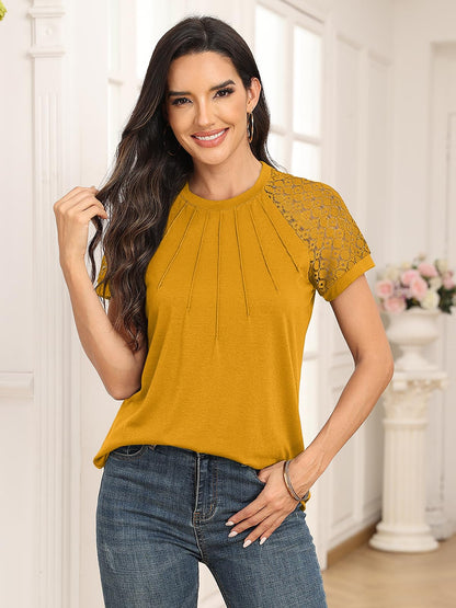 Lace Sleeve Knit Tee for Effortless Everyday Elegance