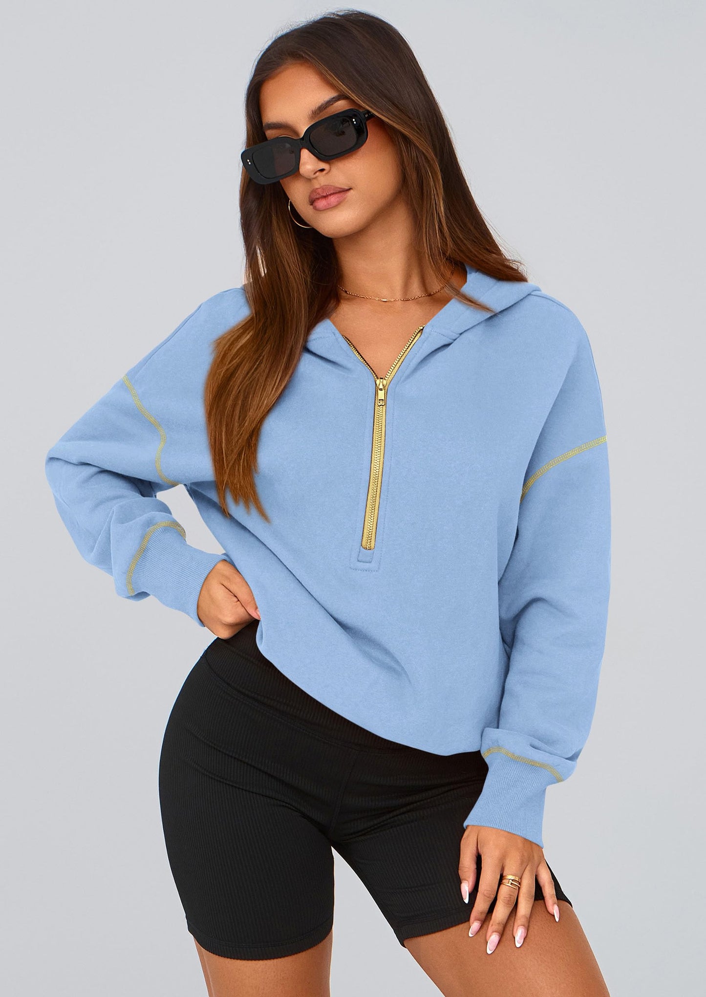 PRETTYGARDEN Half-Zip Cropped Hooded Sweatshirt