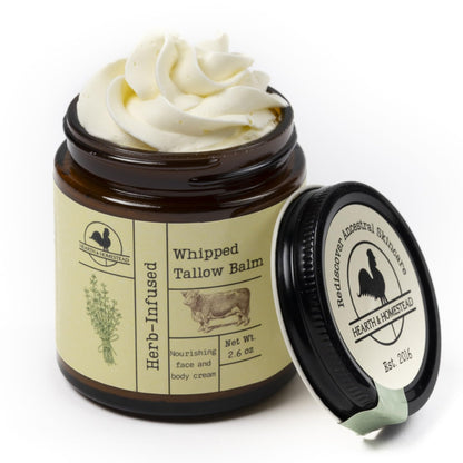 Hearth & Homestead Whipped Tallow Balm (Unscented, Herb-Infused)