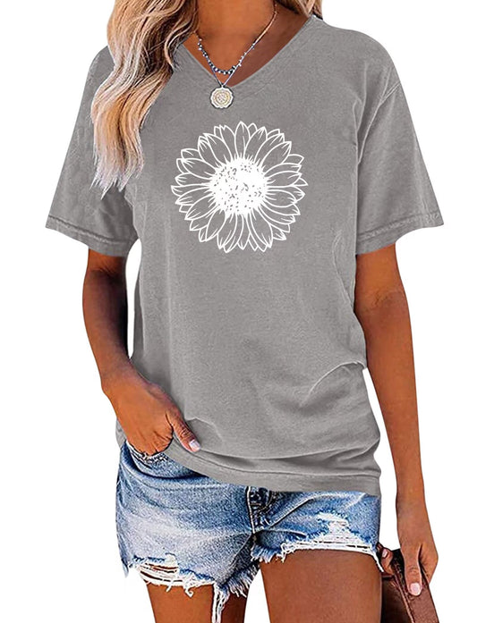 EADINVE Sunflower Print Short Sleeve Tee