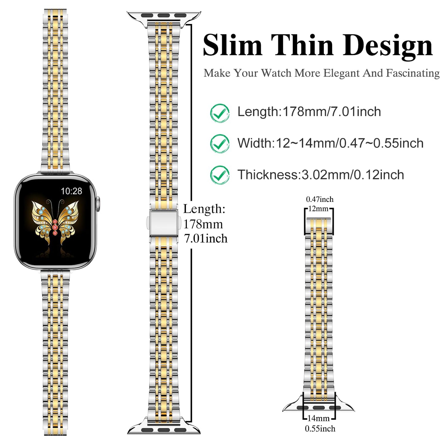 MioHHR Slim Metal Band Compatible with Apple Watch Band