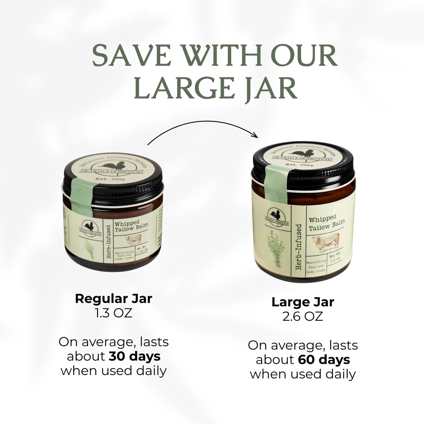 Hearth & Homestead Whipped Tallow Balm (Unscented, Herb-Infused)