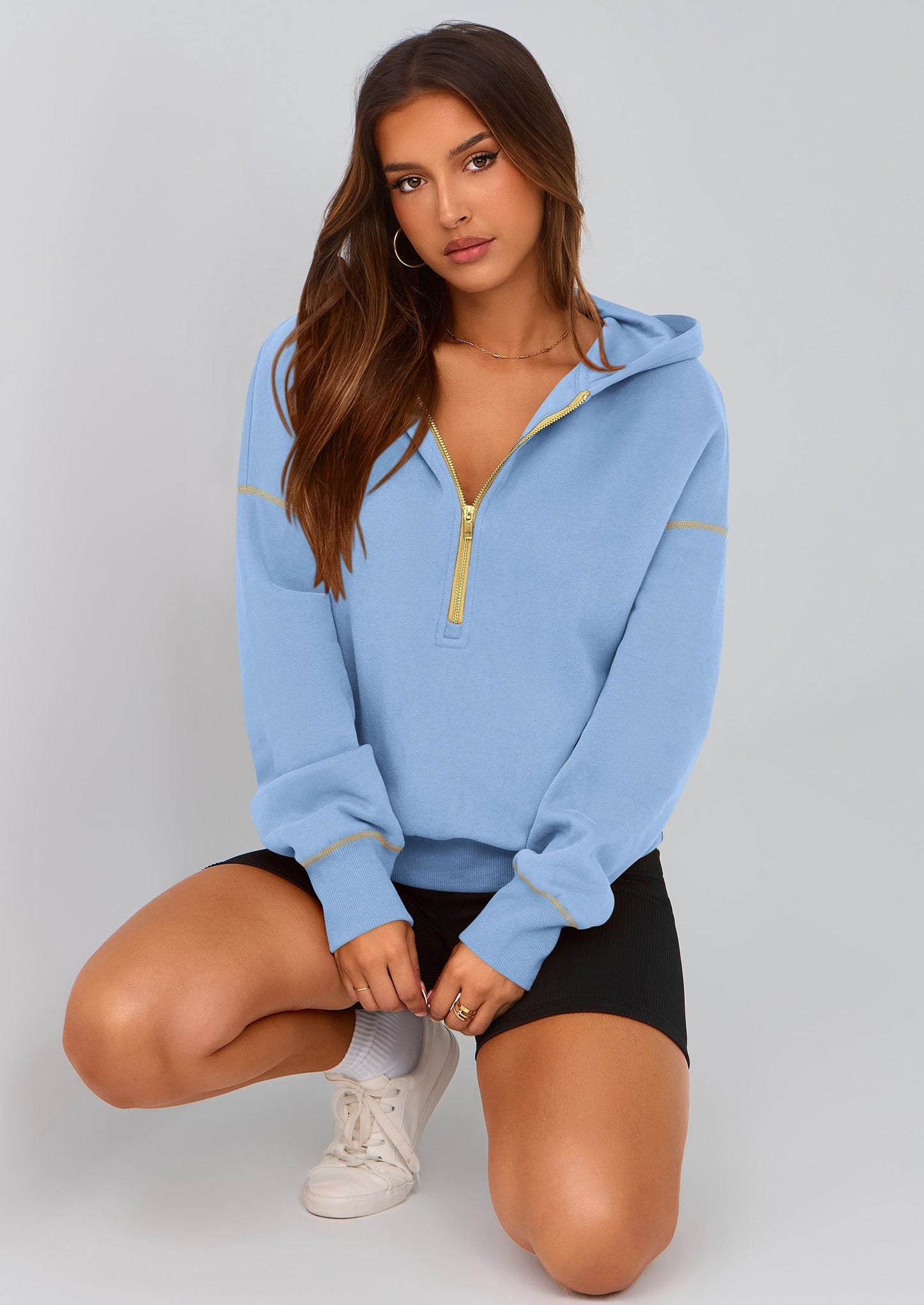 PRETTYGARDEN Half-Zip Cropped Hooded Sweatshirt