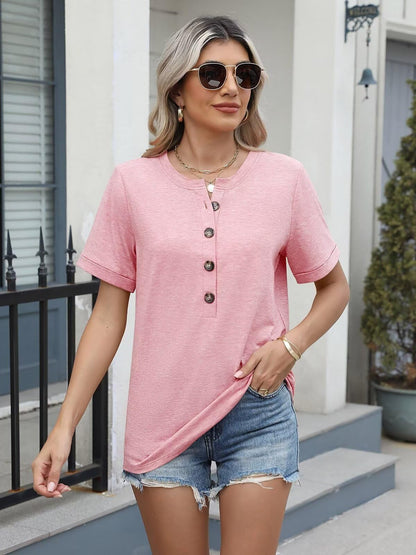 Button-Front Tee for Effortless Comfort & Everyday Style