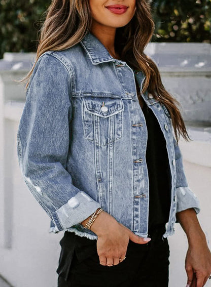 EVALESS Boyfriend Distressed Denim Jacket