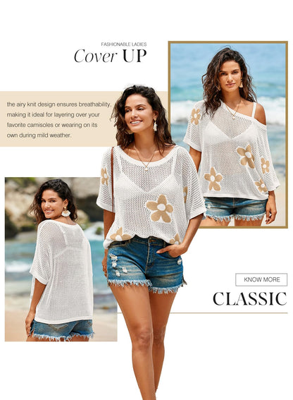 Dokotoo Floral Crochet Summer Pullover