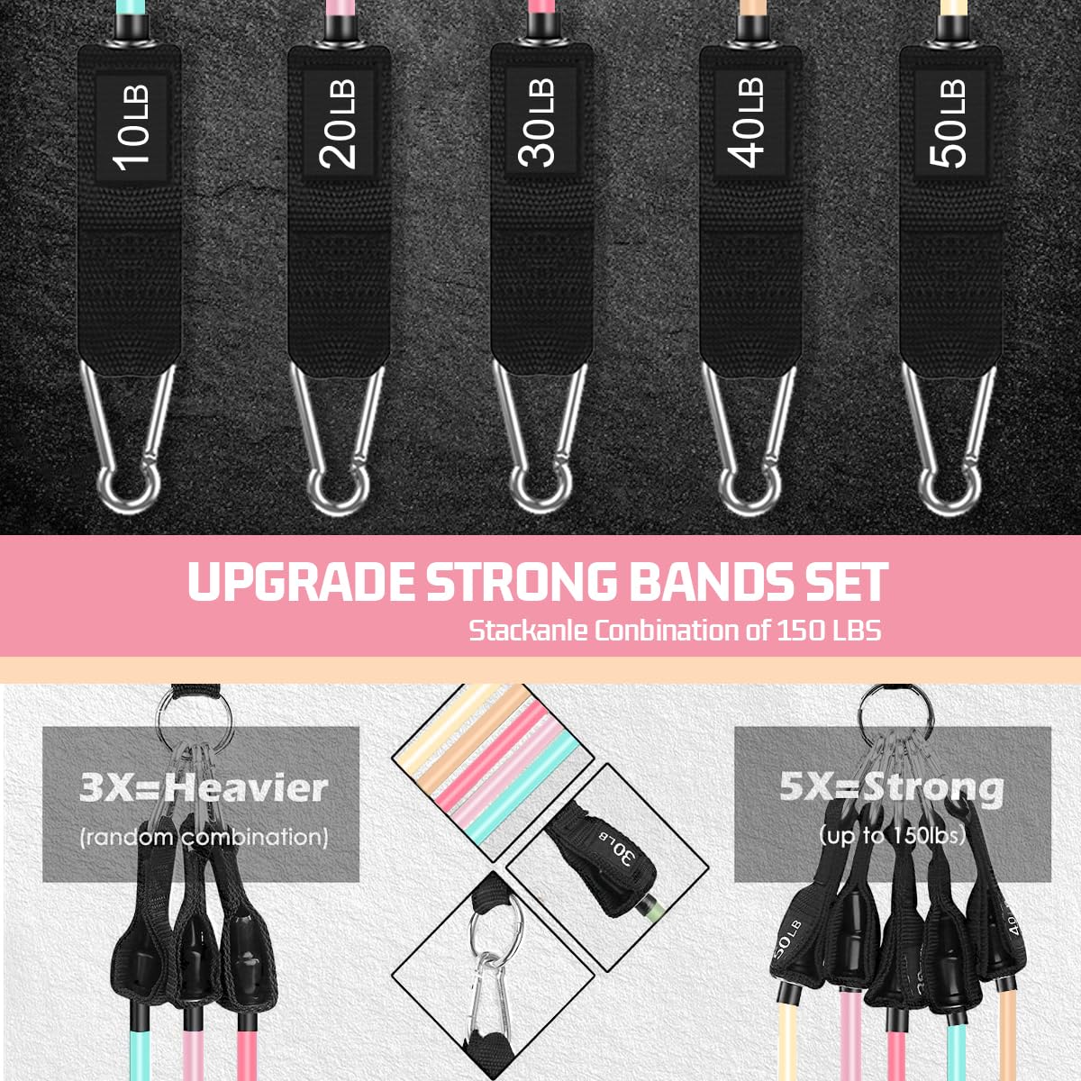 VEICK Adjustable Resistance Bands Set (Up to 150 lb)