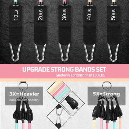 VEICK Adjustable Resistance Bands Set (Up to 150 lb)