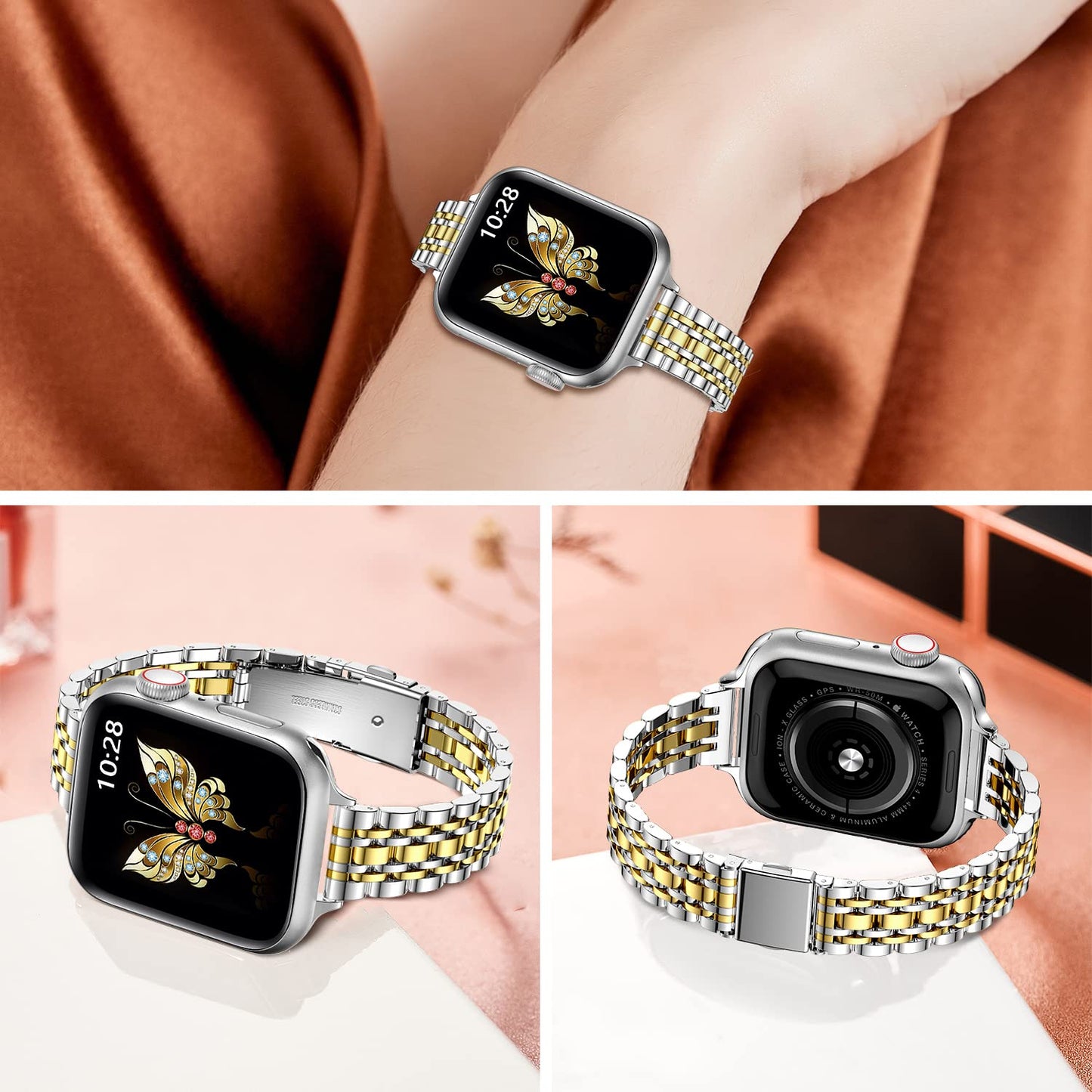 MioHHR Slim Metal Band Compatible with Apple Watch Band