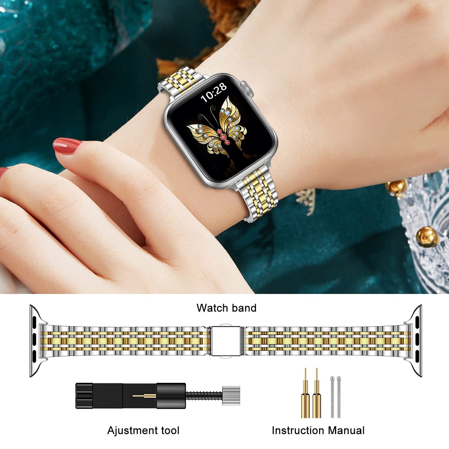 MioHHR Slim Metal Band Compatible with Apple Watch Band
