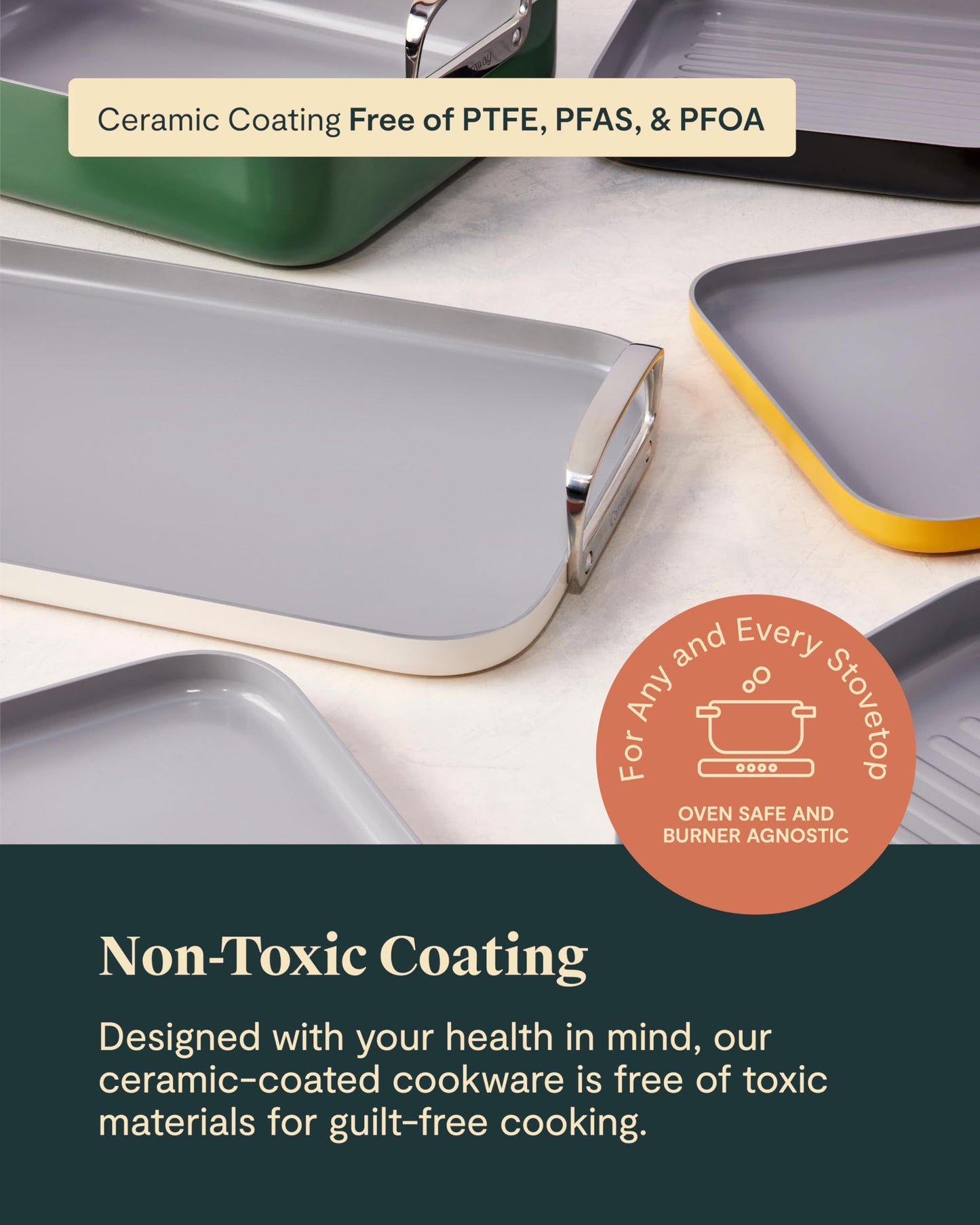 Caraway Square Cookware Set - Square Pans Set - Non-Stick Ceramic Coated Pans - Non Toxic