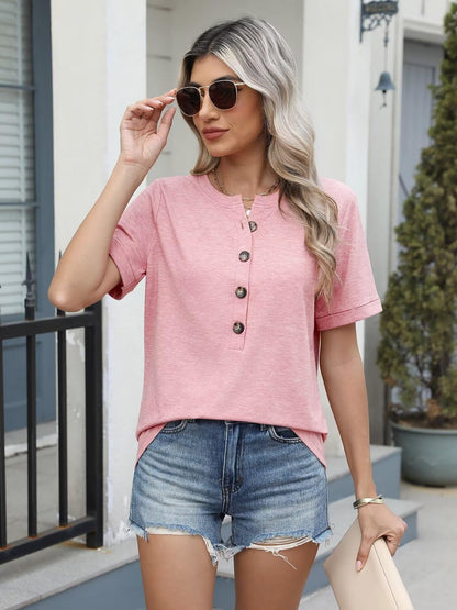 Button-Front Tee for Effortless Comfort & Everyday Style