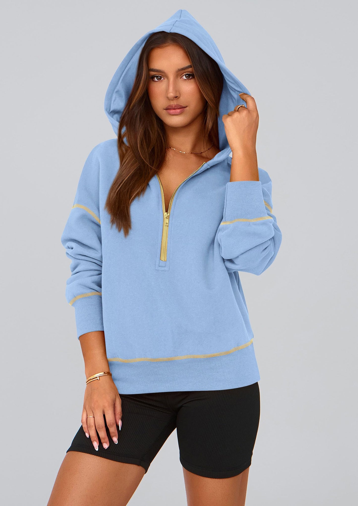 PRETTYGARDEN Half-Zip Cropped Hooded Sweatshirt