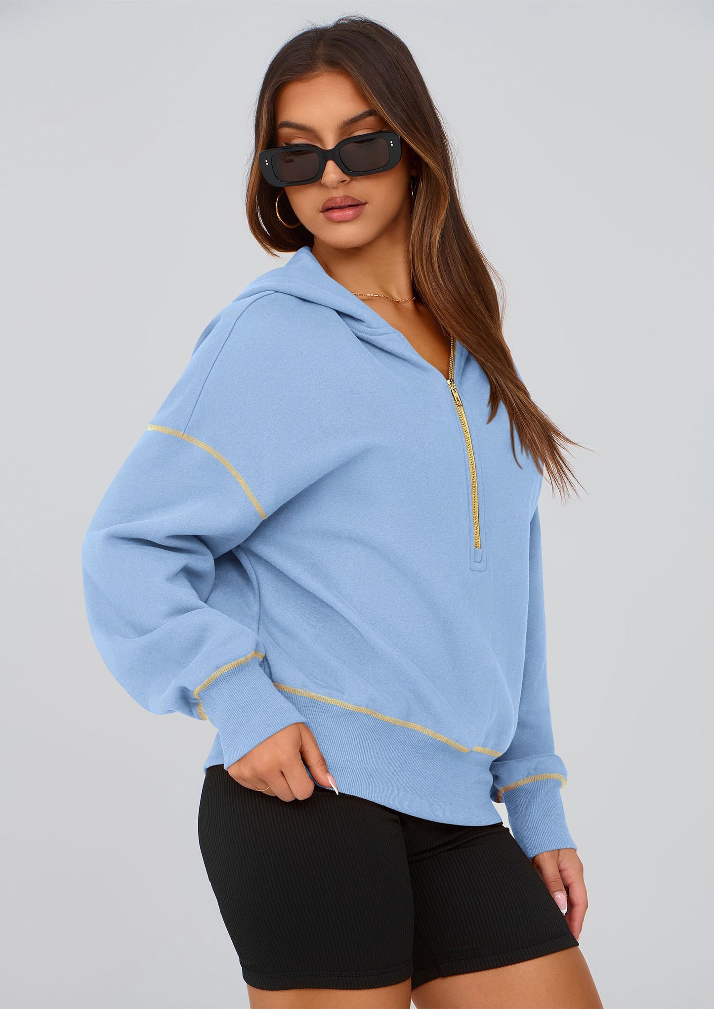 PRETTYGARDEN Half-Zip Cropped Hooded Sweatshirt