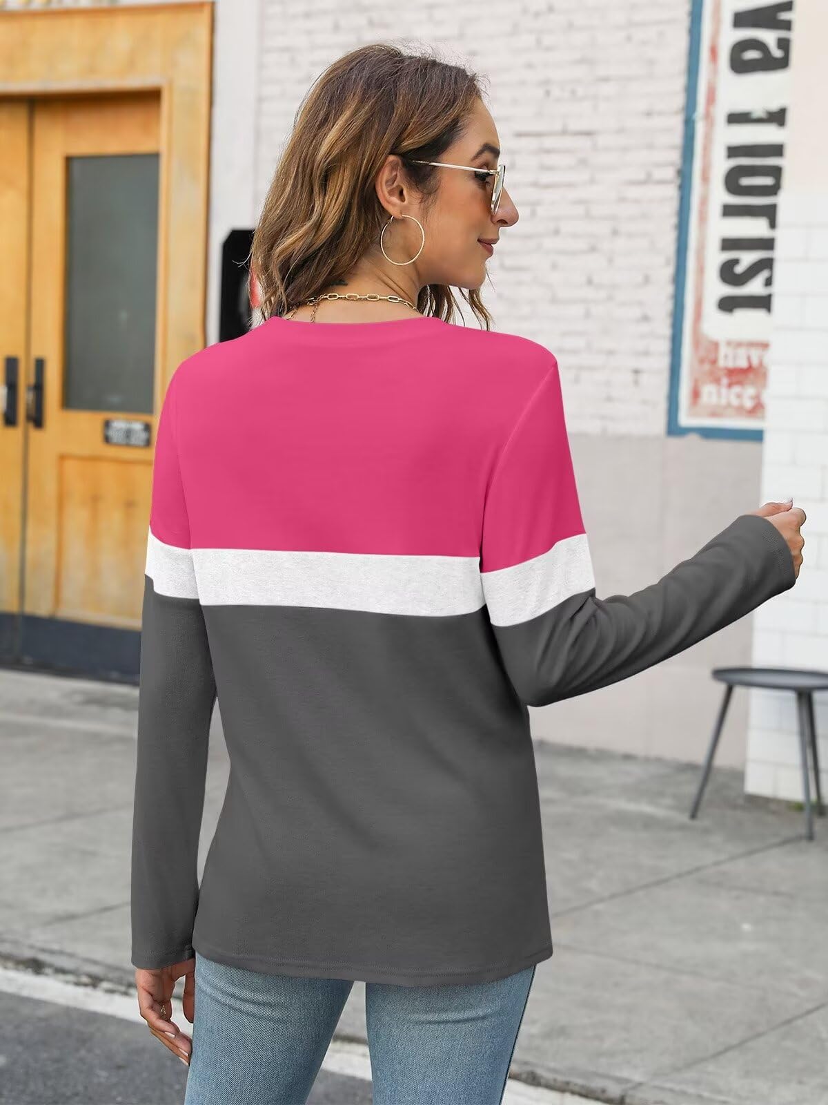 Minetom Women's Color Block Tunic Tops Casual Long Sleeve Shirts