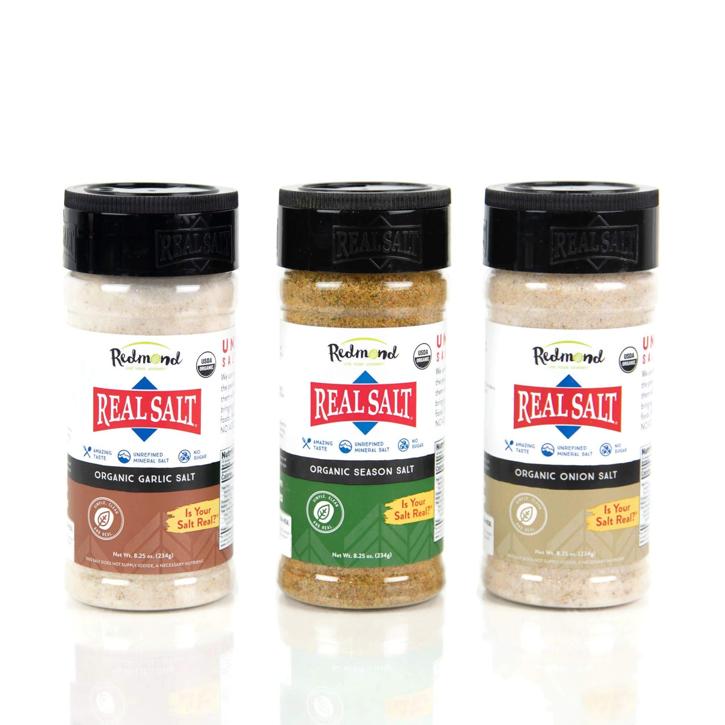 Redmond Real Sea Salt - Natural Unrefined Organic Gluten Free, Bundle (Onion, Season, Garlic)