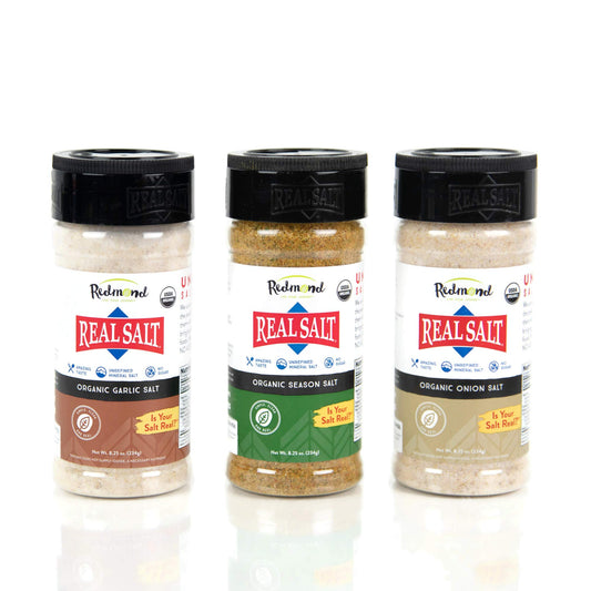 Redmond Real Sea Salt - Natural Unrefined Organic Gluten Free, Bundle (Onion, Season, Garlic)
