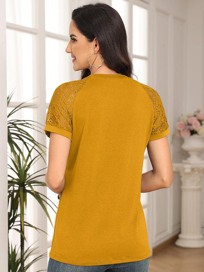 Lace Sleeve Knit Tee for Effortless Everyday Elegance