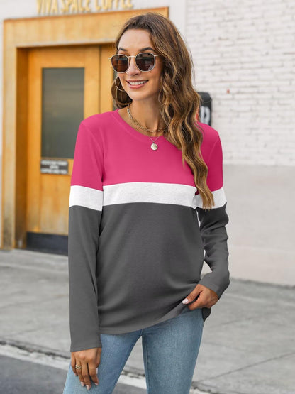 Minetom Women's Color Block Tunic Tops Casual Long Sleeve Shirts