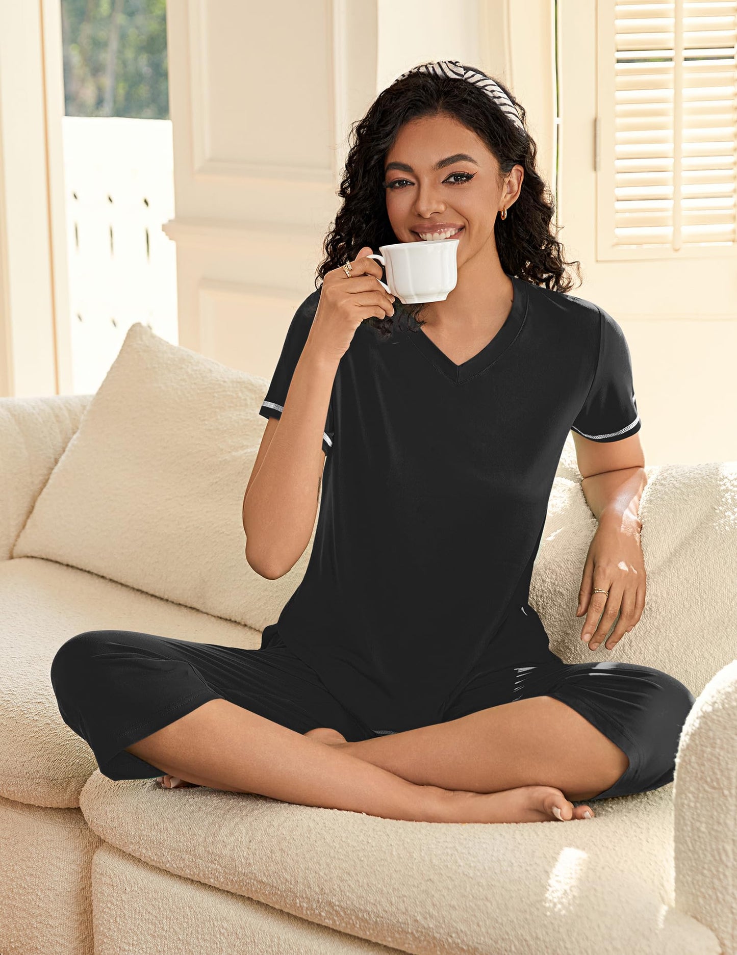 Ekouaer Women’s Sleepwear Capri Pajama Set