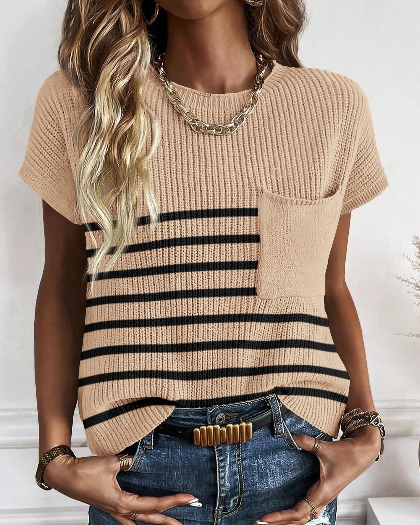 KIRUNDO Lightweight Cotton Knit Cap-Sleeve Sweater