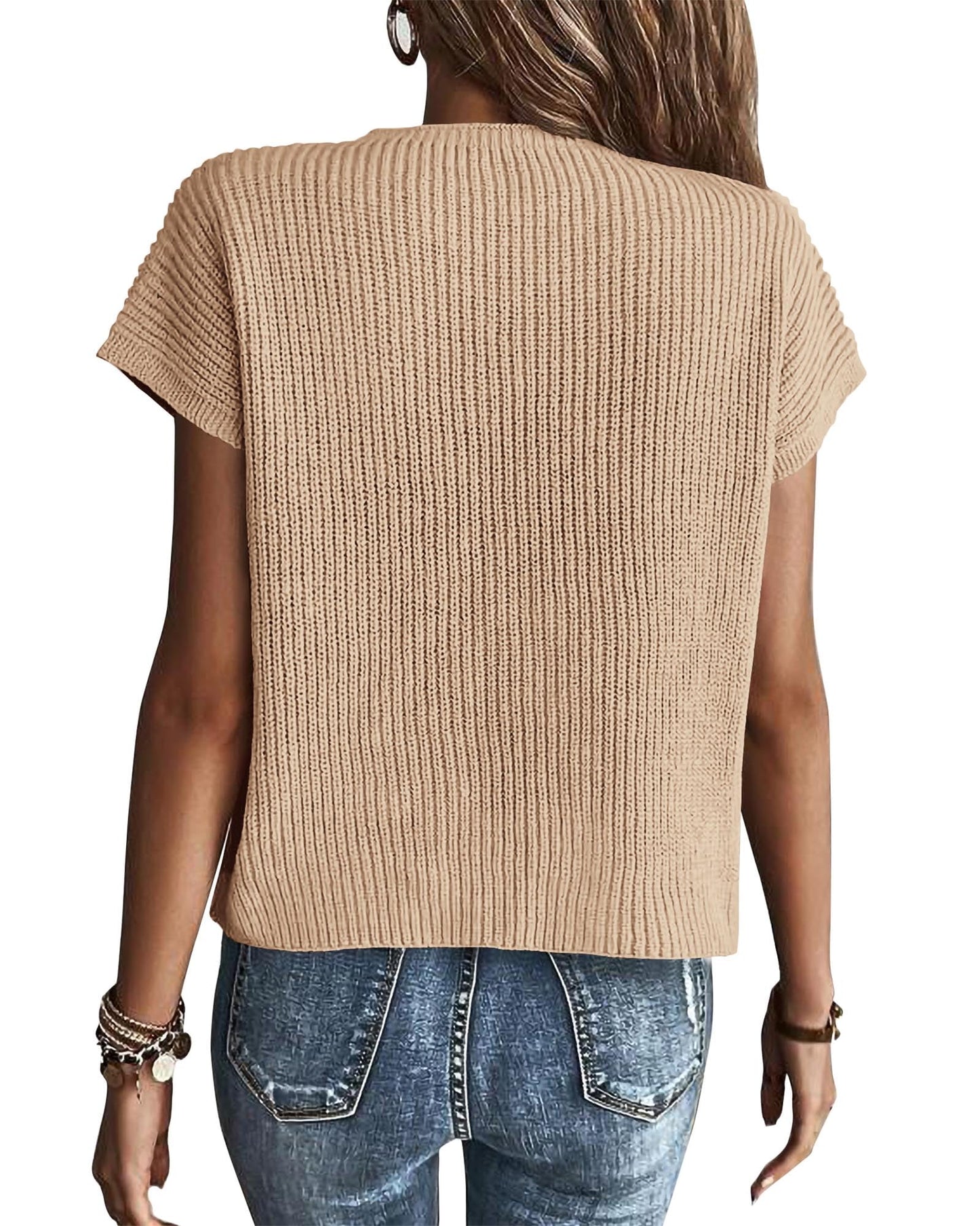 KIRUNDO Lightweight Cotton Knit Cap-Sleeve Sweater