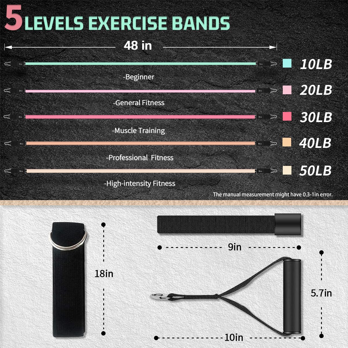 VEICK Adjustable Resistance Bands Set (Up to 150 lb)