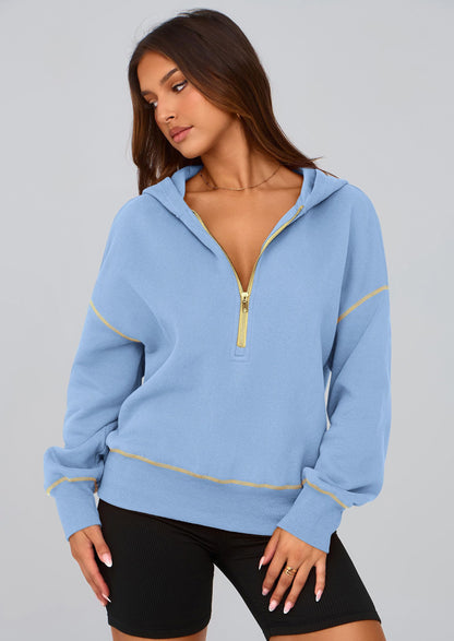 PRETTYGARDEN Half-Zip Cropped Hooded Sweatshirt