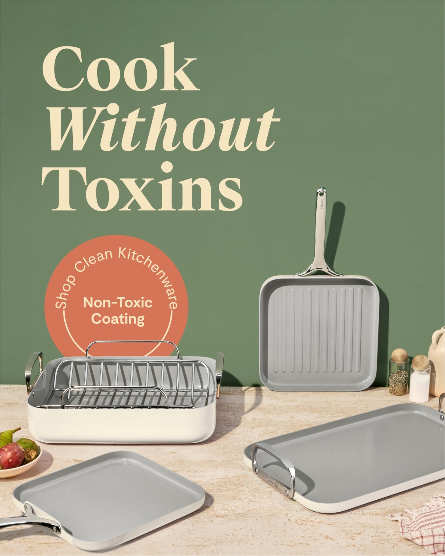 Caraway Square Cookware Set - Square Pans Set - Non-Stick Ceramic Coated Pans - Non Toxic