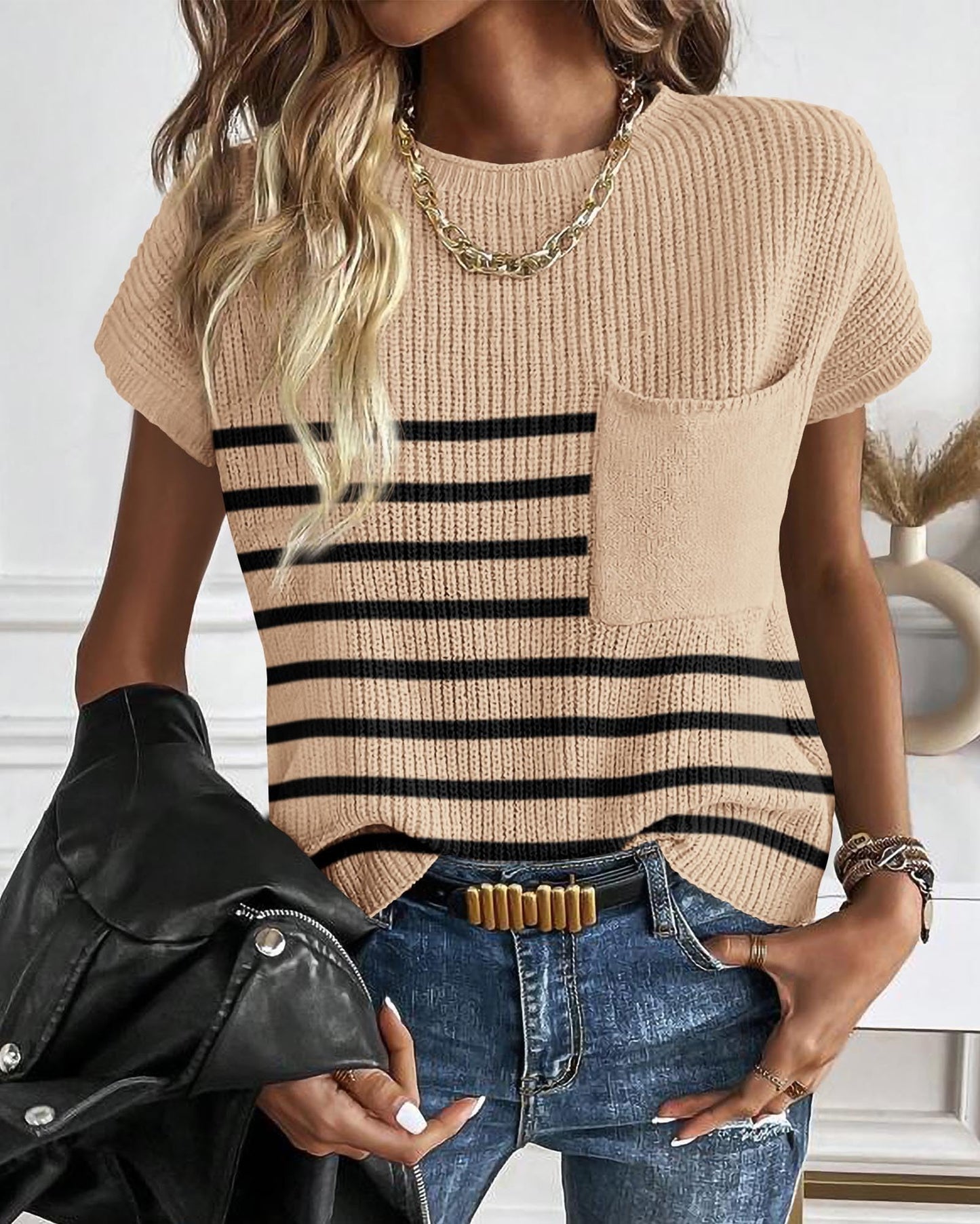 KIRUNDO Lightweight Cotton Knit Cap-Sleeve Sweater