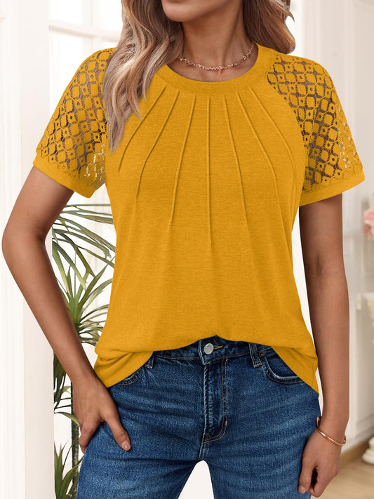 Lace Sleeve Knit Tee for Effortless Everyday Elegance