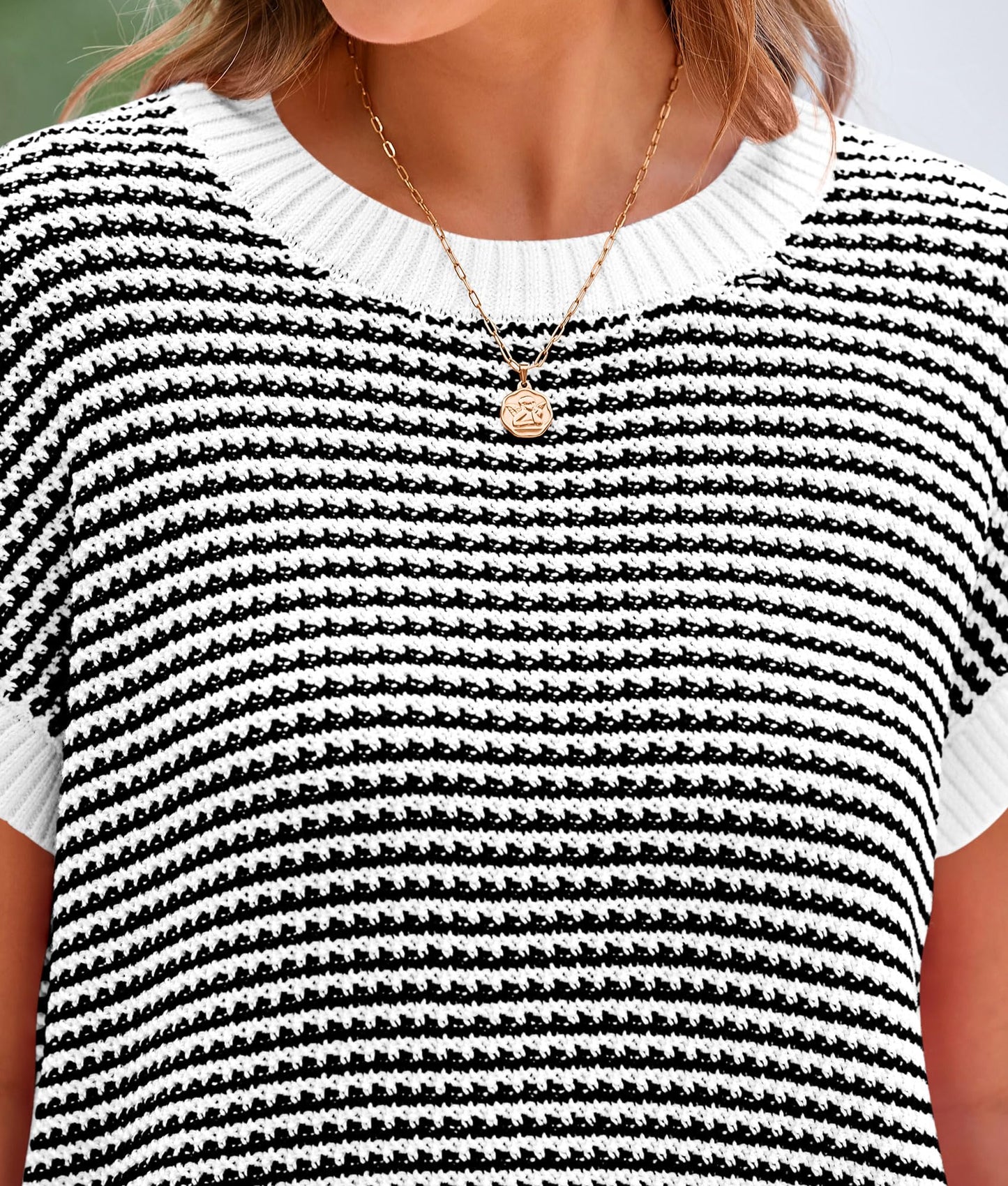 PRETTYGARDEN Cap-Sleeve Striped Pullover